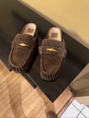 Dolce Vita Brown Suede Slip-On Loafers with Gold Accent